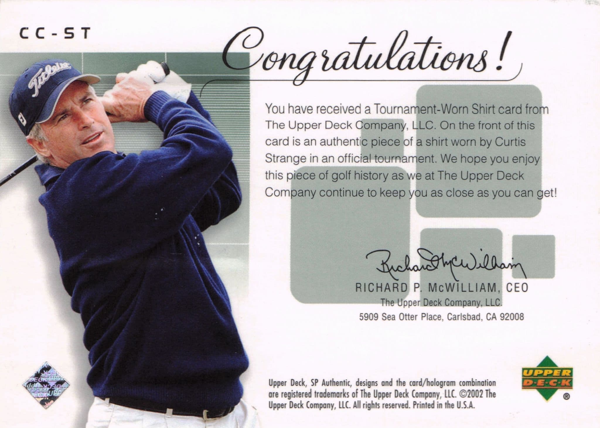 Curtis Strange Course Classics 2002 Upper Deck Real Relic Shirt Card
