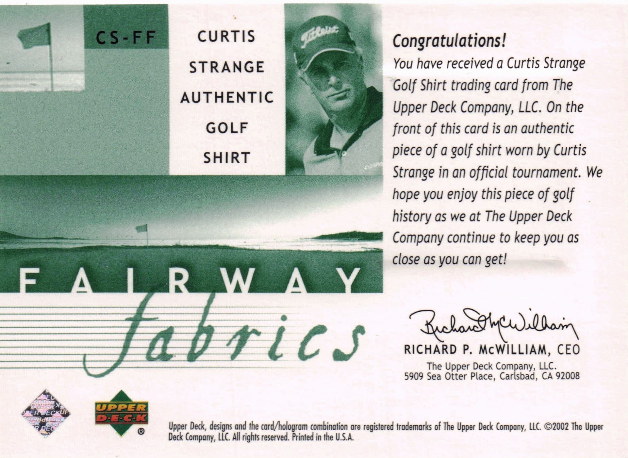 Curtis Strange Fairway Fabrics 2002 Golf Upper Deck Real Shirt Relic Card