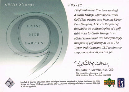 Curtis Strange Front 9 Fabric 2002 Upper Deck Authentic Shirt Card