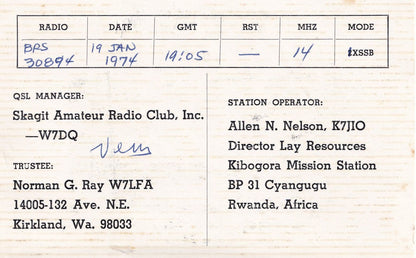 Cyangugu Rwanda Africa QSL 1970s Amateur Radio Card