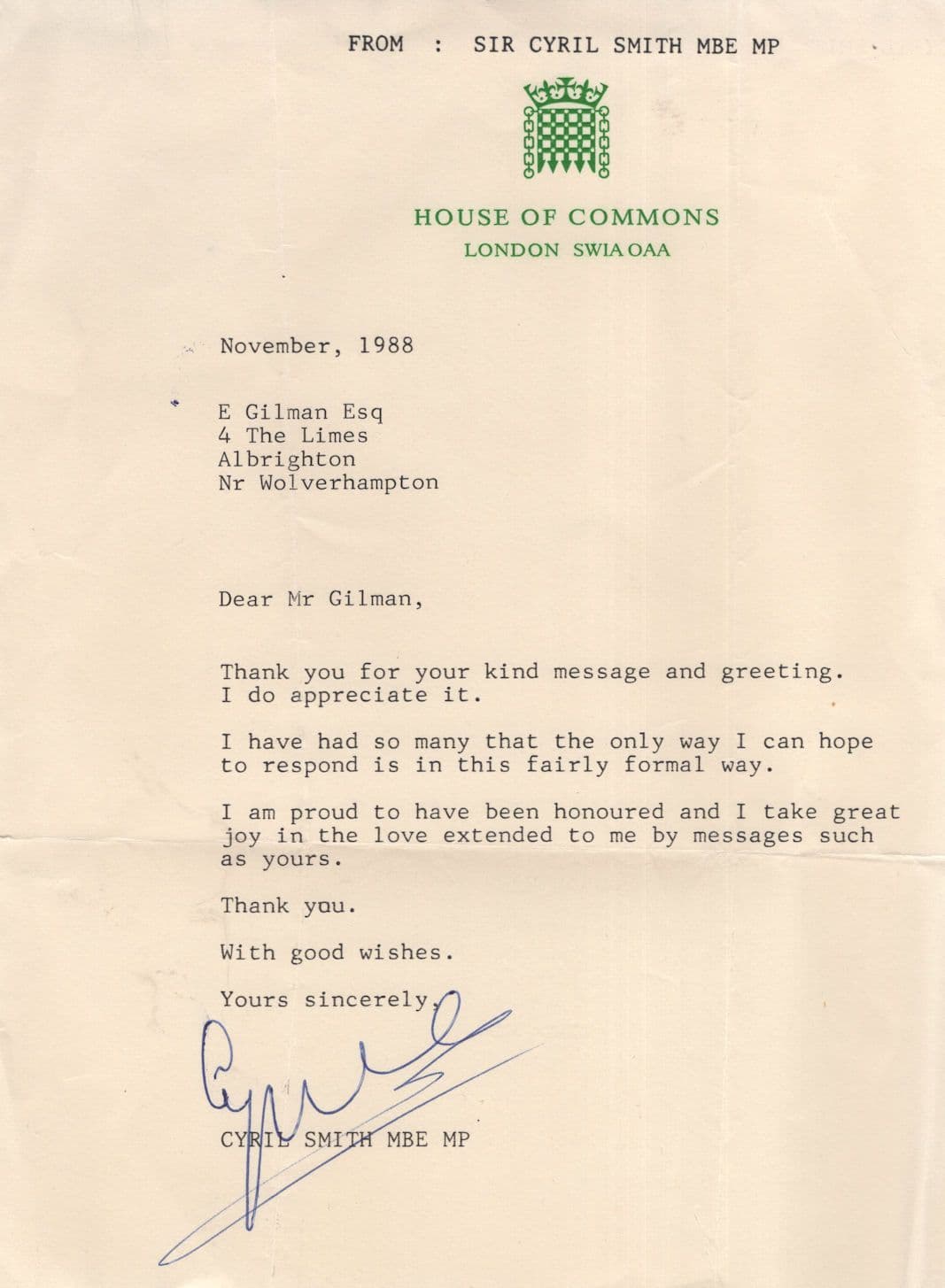 Cyril Smith 2x Autograph House Of Commons Letter & Hand Signed Photo Bundle