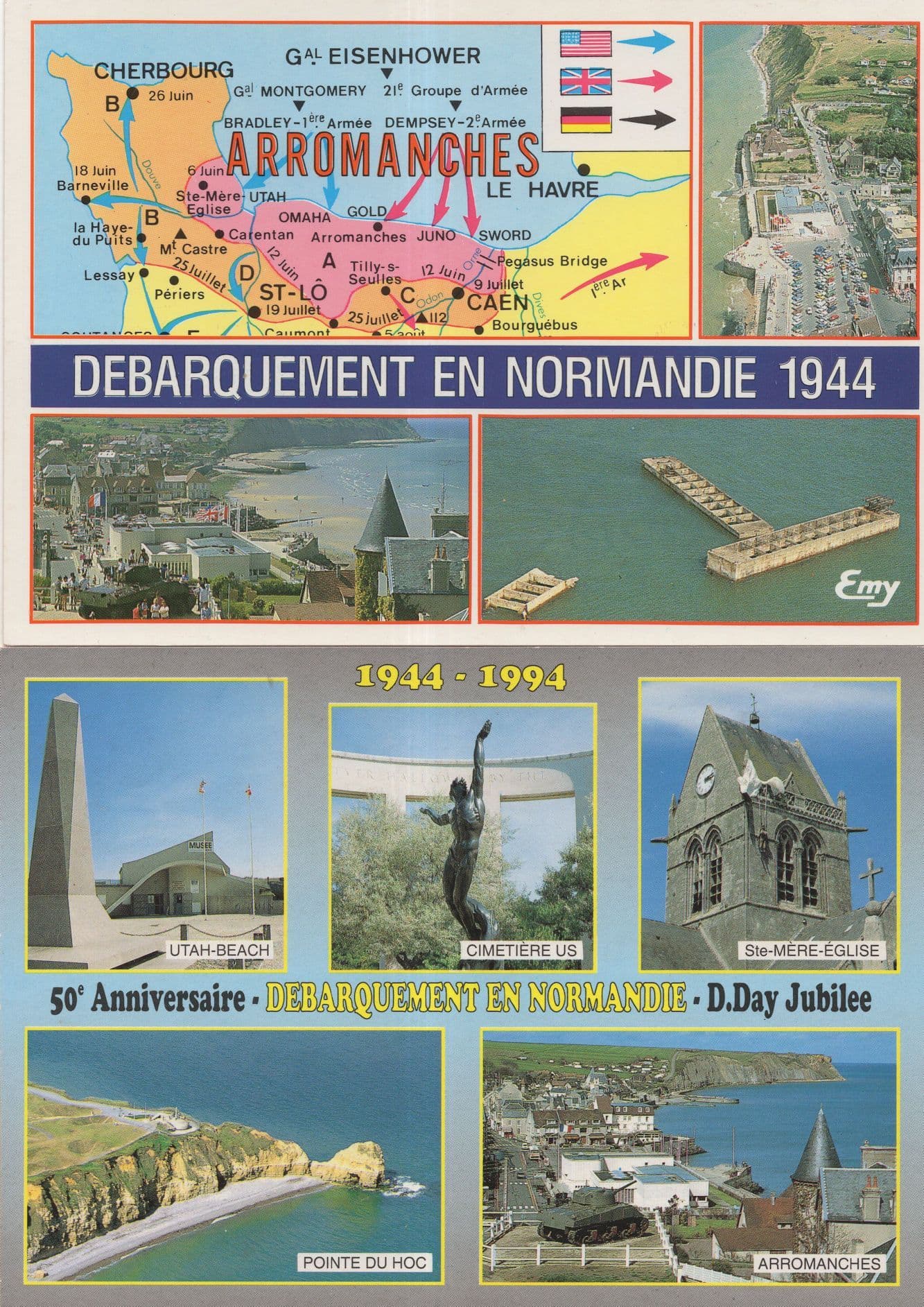D-Day Jubilee Map 2x WW2 Military French Postcard s
