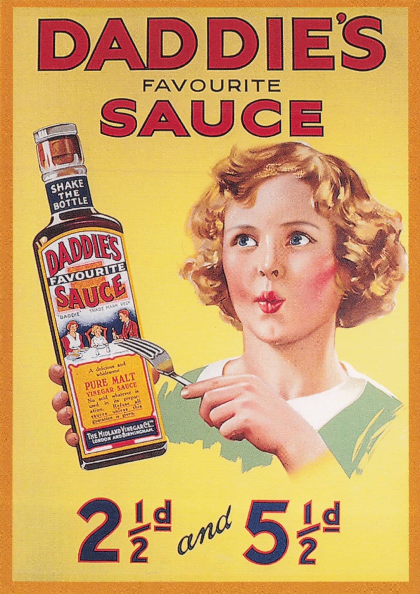 Daddie's Favourite HP Sauce 1912 Poster Advertising Postcard