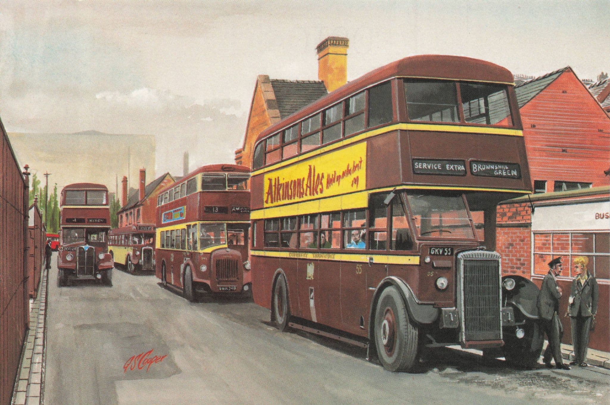 Daimler Bus at Pool Meadow Coventry 1950s Painting Postcard