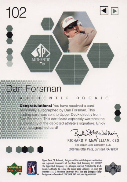 Dan Forsman Authentic Rookie 2002 Golf SP Hand Signed Autograph Card
