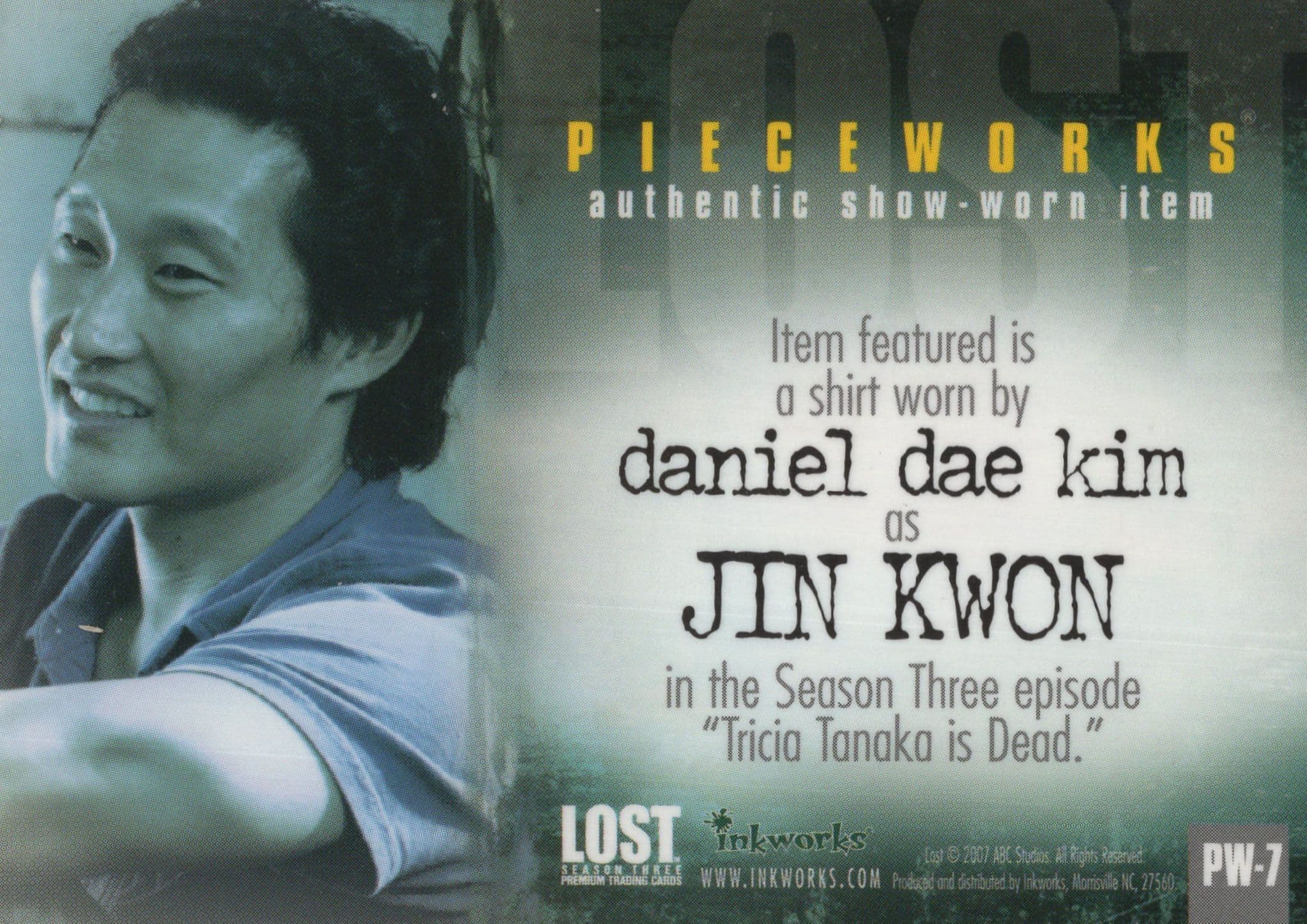 Daniel Dae Kim Jin Kwon Pieceworks Show Worn Cloth Lost TV Show Card