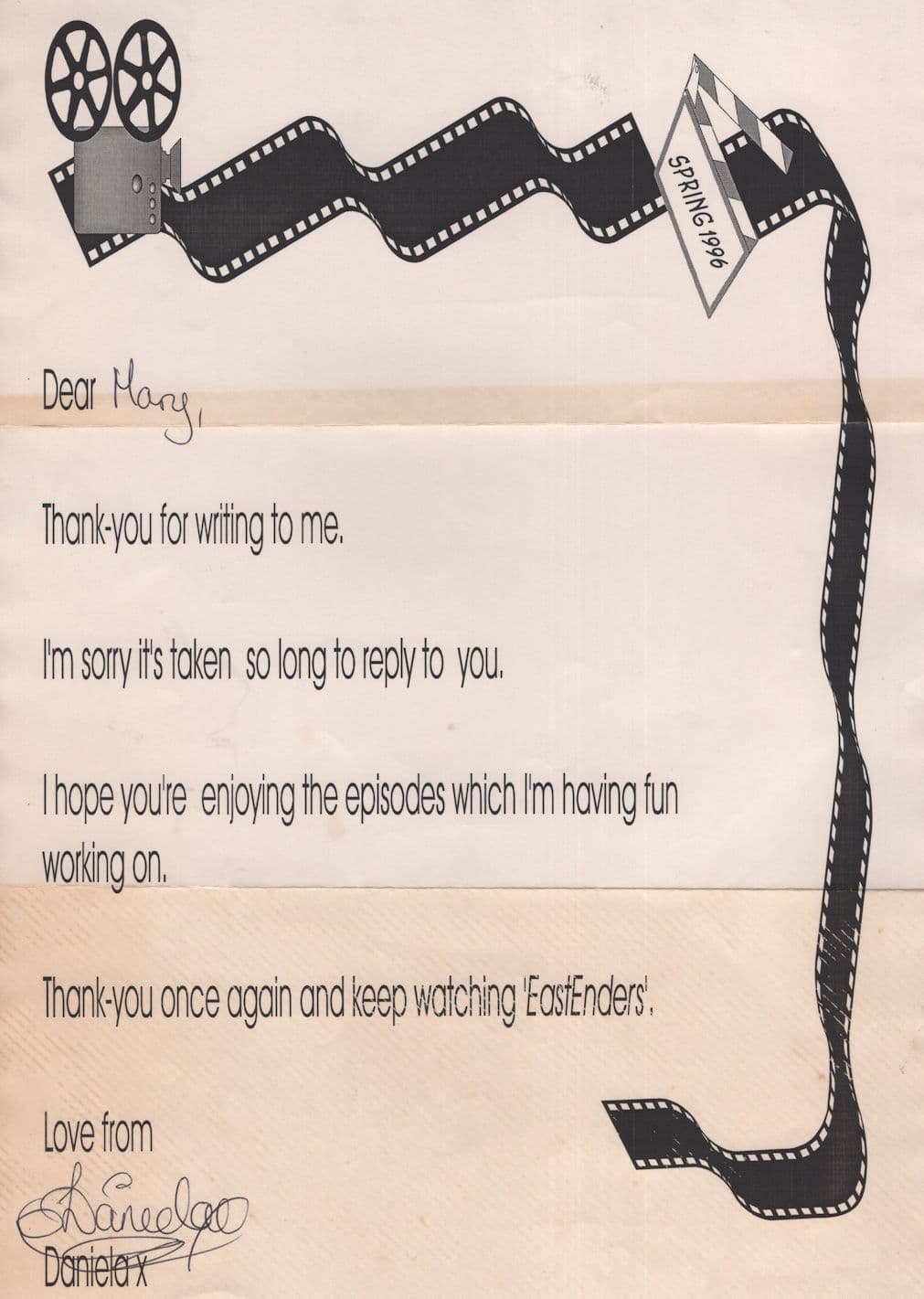 Daniela Westbrook Eastenders Hand Signed Letter & More