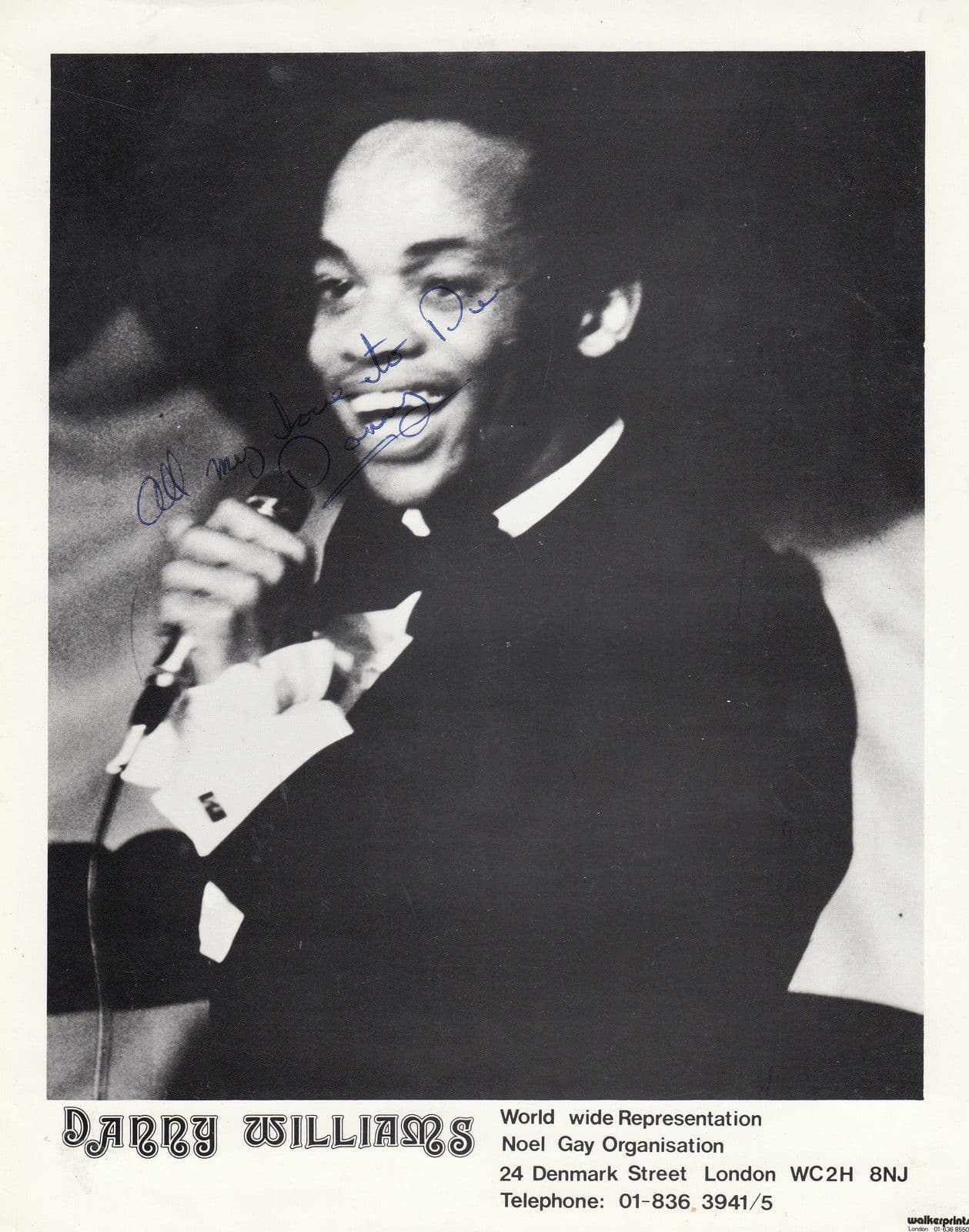 Danny Williams South African Soul Singer Antique Noel Gay Big Hand Signed Photo