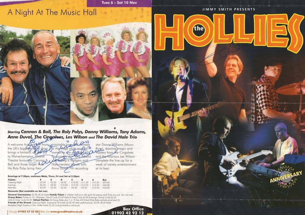 Danny Williams The Hollies 2x Hand Signed Folded Theatre Flyer s