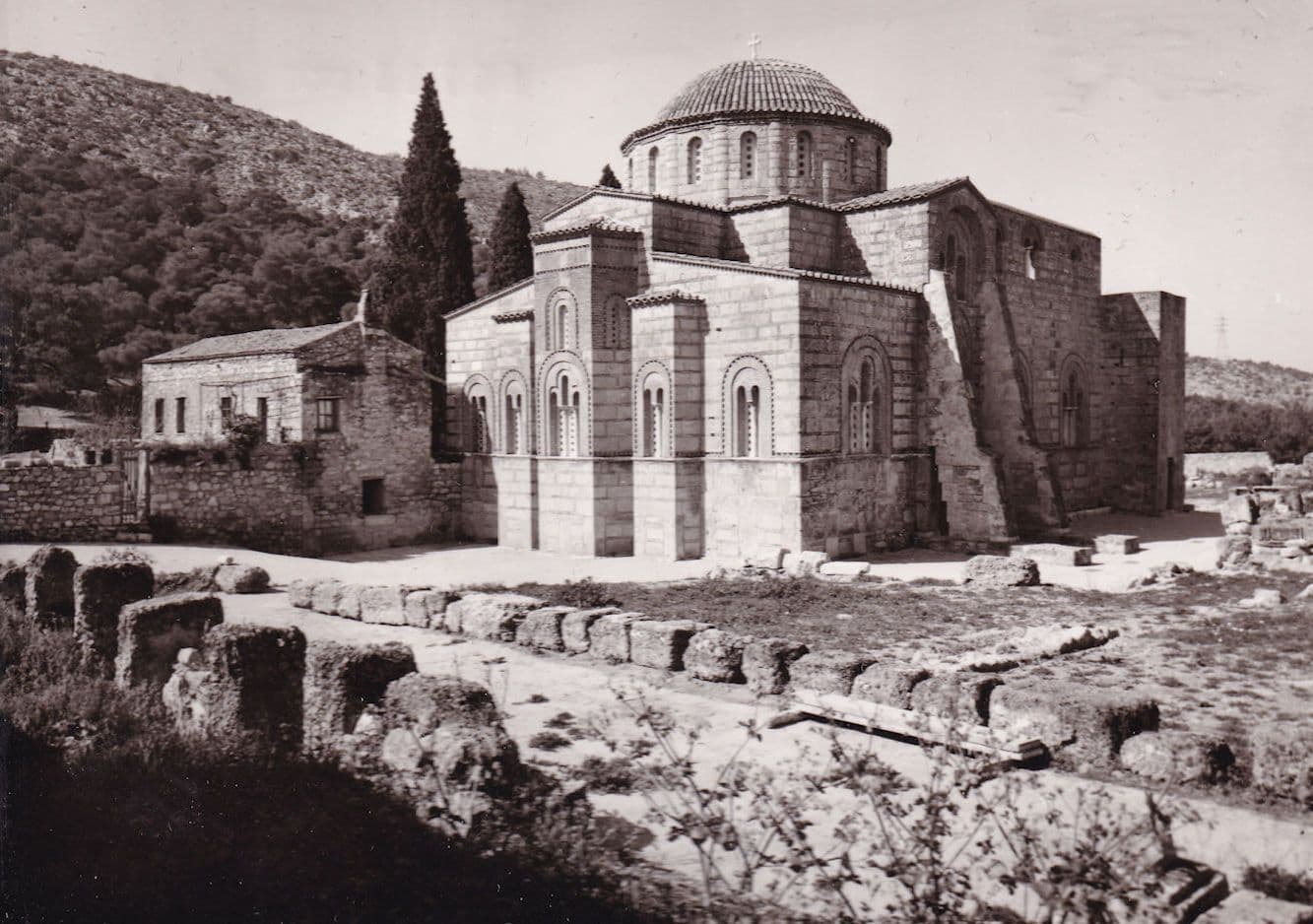 Daphni Monastery Greece Grounds Real Photo Religious Postcard