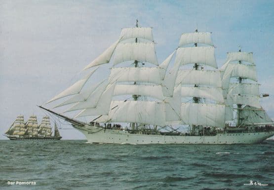 Dar Pomorza Polish Long Training Ship with Kruzenshtern Plymouth 1970s Postcard