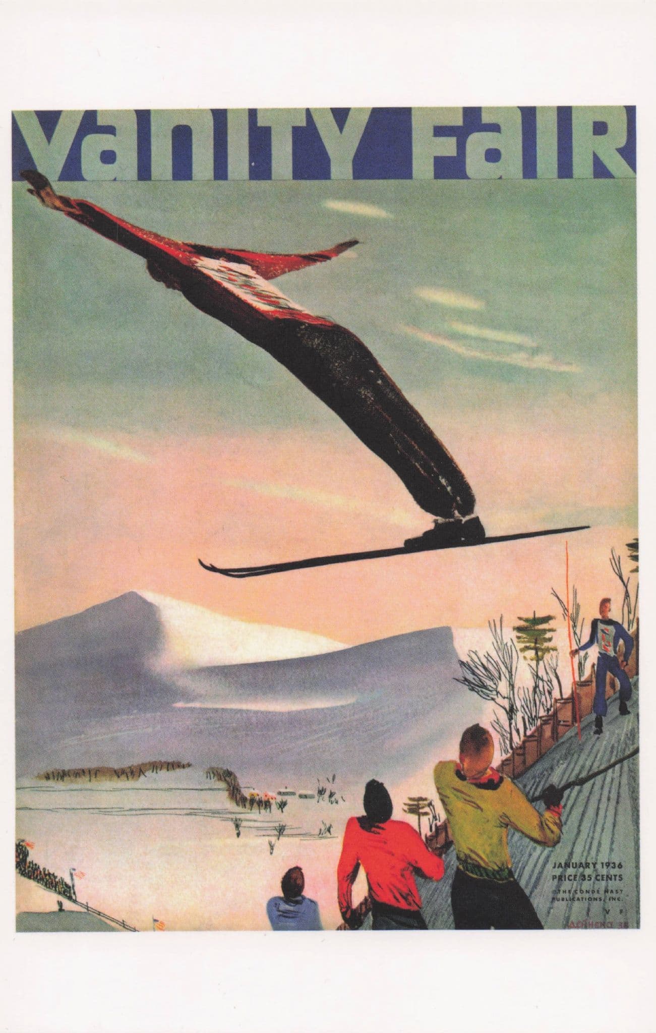 Daredevil Ski Jumper Skiing Winter Sports Art Deco Painting Postcard
