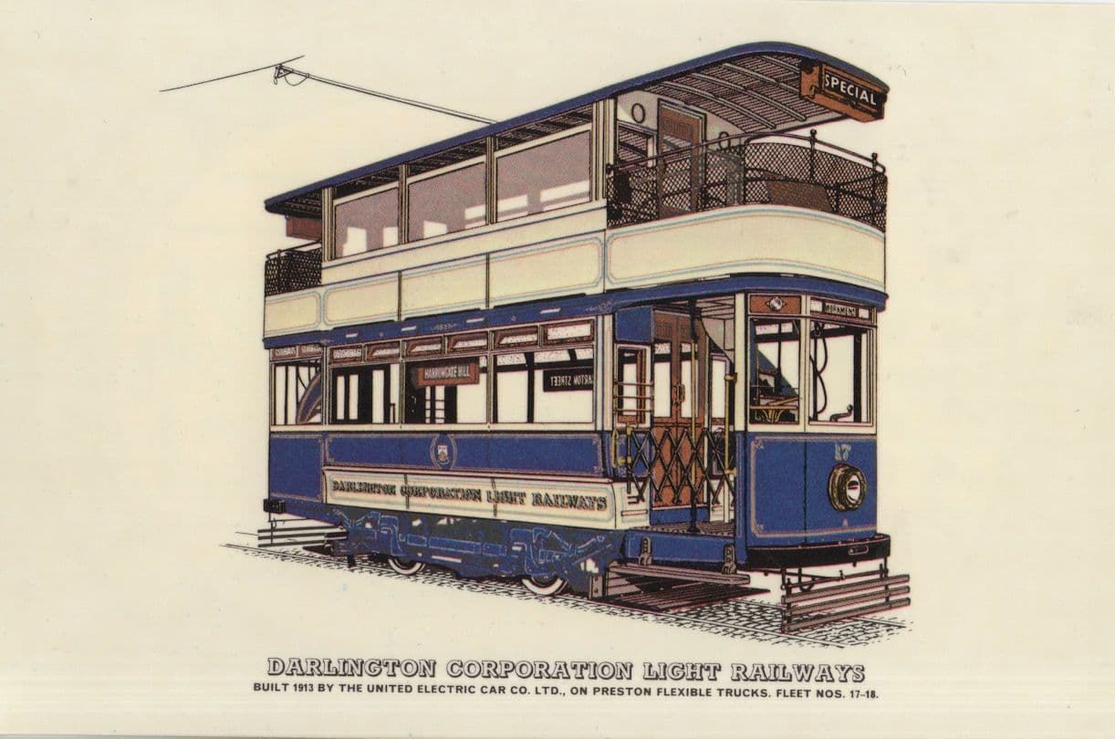 Darlington Corporation Light Railways 1912 Tram Bus Postcard