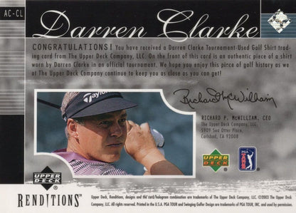 Darren Clarke The Apparel Collection Golf Upper Deck Worn Shirt Card
