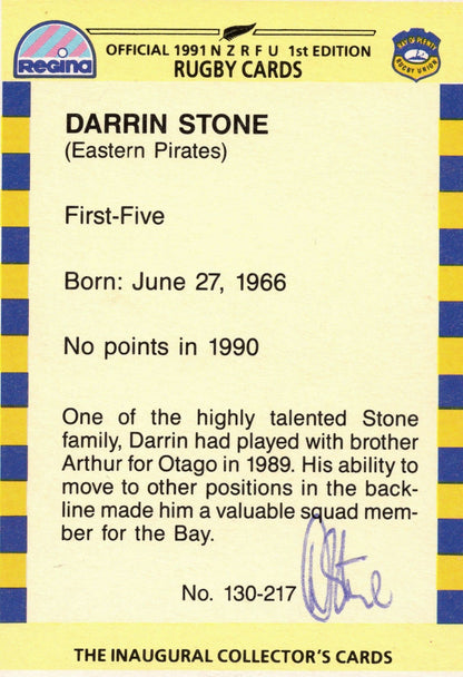 Darrin Stone Bay Of Plenty 1991 Hand Signed Rugby Card Photo