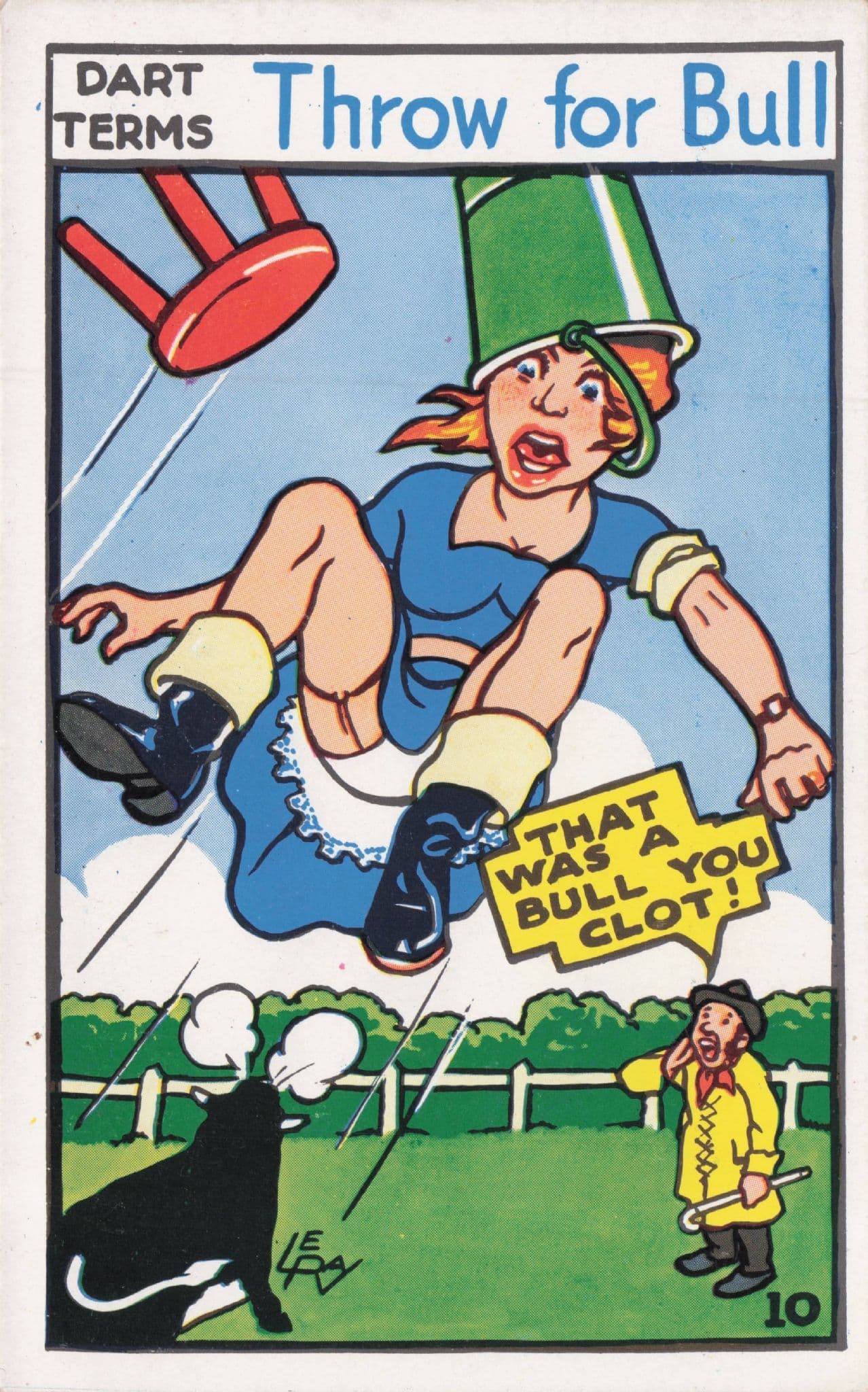Darts Terms Throw For Bull In Dartboard Old Comic Postcard