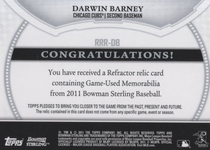 Darwin Barney Chicago Cubs Real Baseball Used Jersey Memorabilia Trading Card