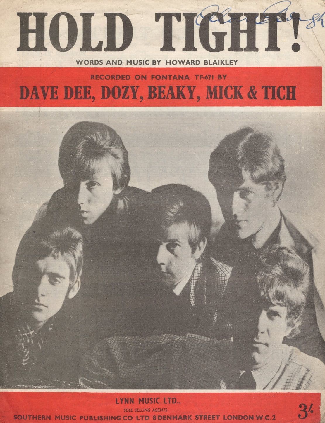 Dave Dee Doxy Beaky Mick & Tich Hold Tight RARE Sheet Music Please Read