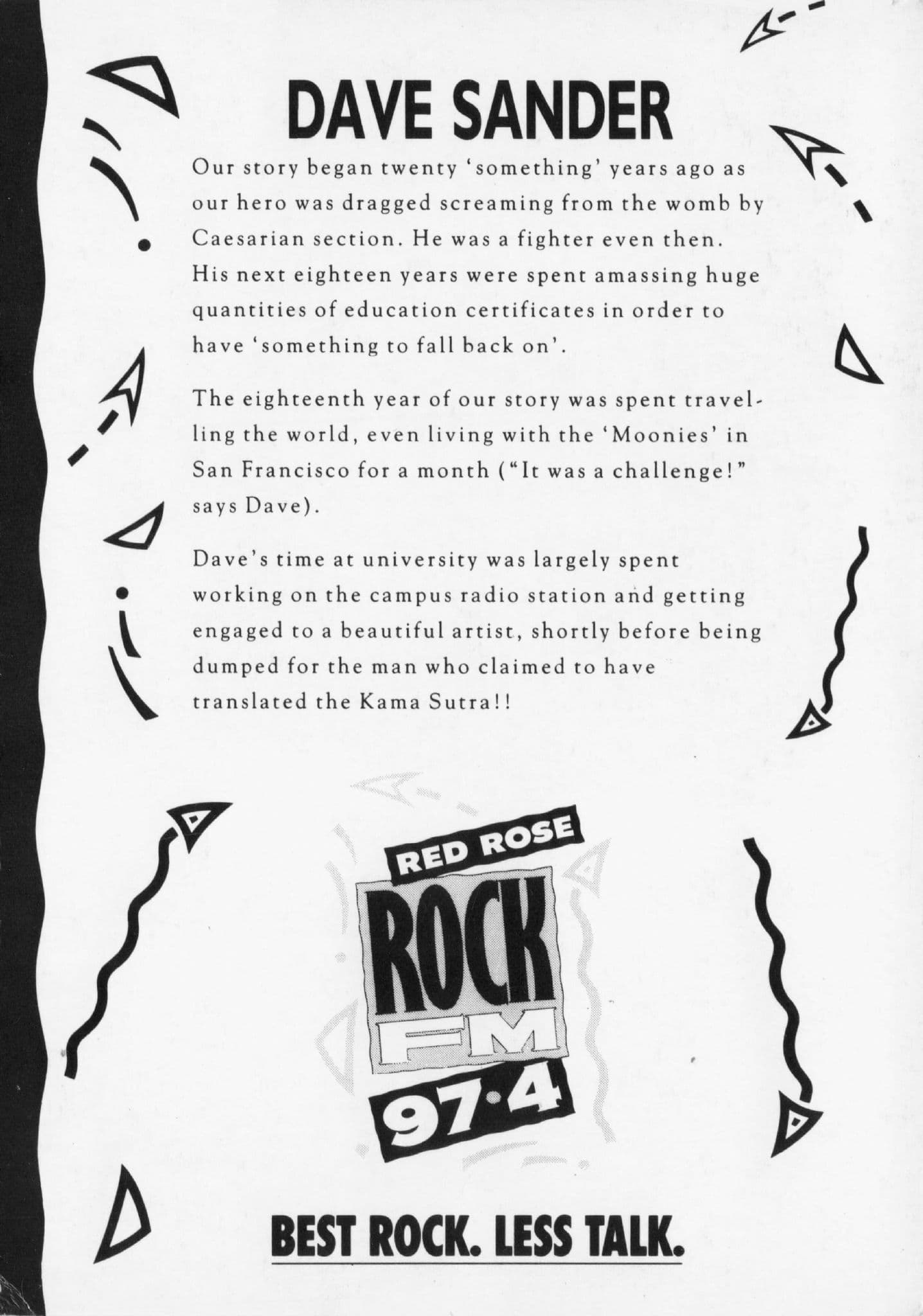 Dave Sander Rock & Heavy Metal FM Radio DJ Advertising Card