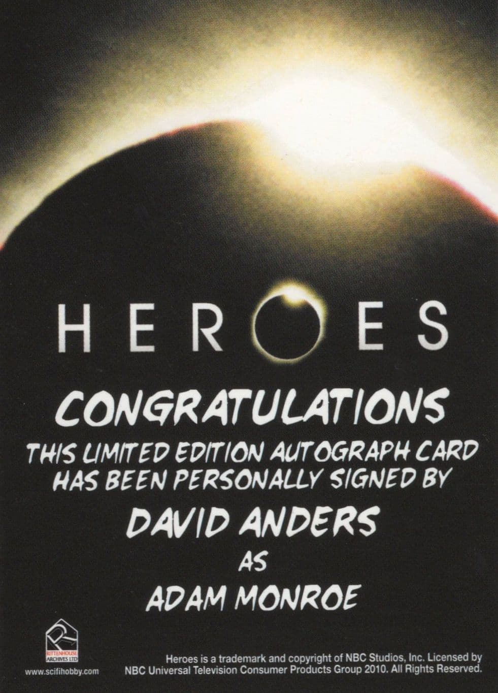 David Anders Heroes TV Show Hand Signed Autograph Card