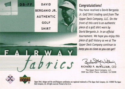 David Berganio Jnr Fairway Fabrics 2002 Golf Upper Deck Shirt Relic Card
