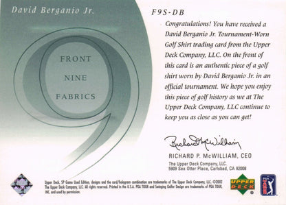 David Berganio Jnr Front 9 Fabric 2002 Upper Deck Authentic Shirt Card