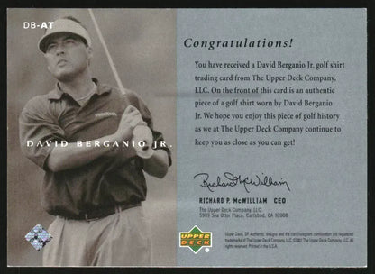 David Berganio Jnr Upper Deck Worn Shirt Golf Tour Rare Limited Threads Card