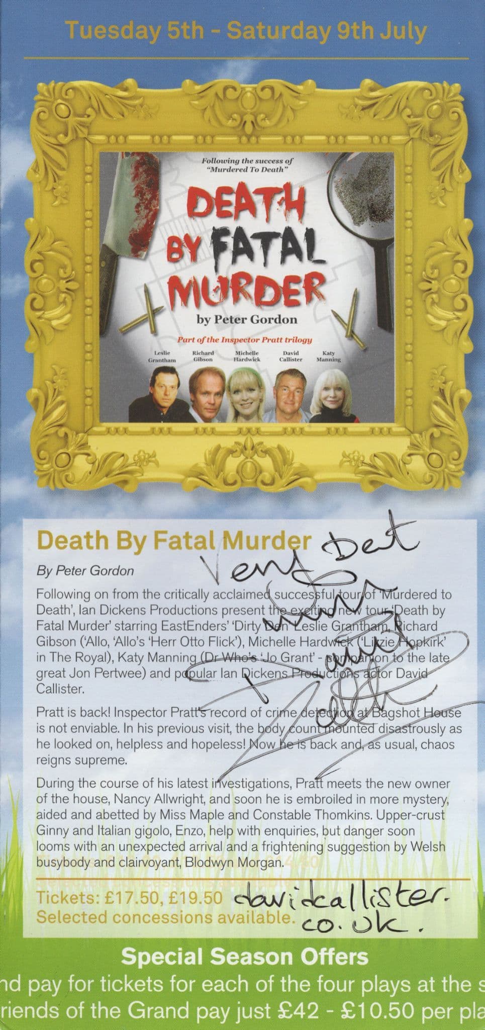 David Callister Who Killed Agatha Christie Hand Signed Theatre Flyer