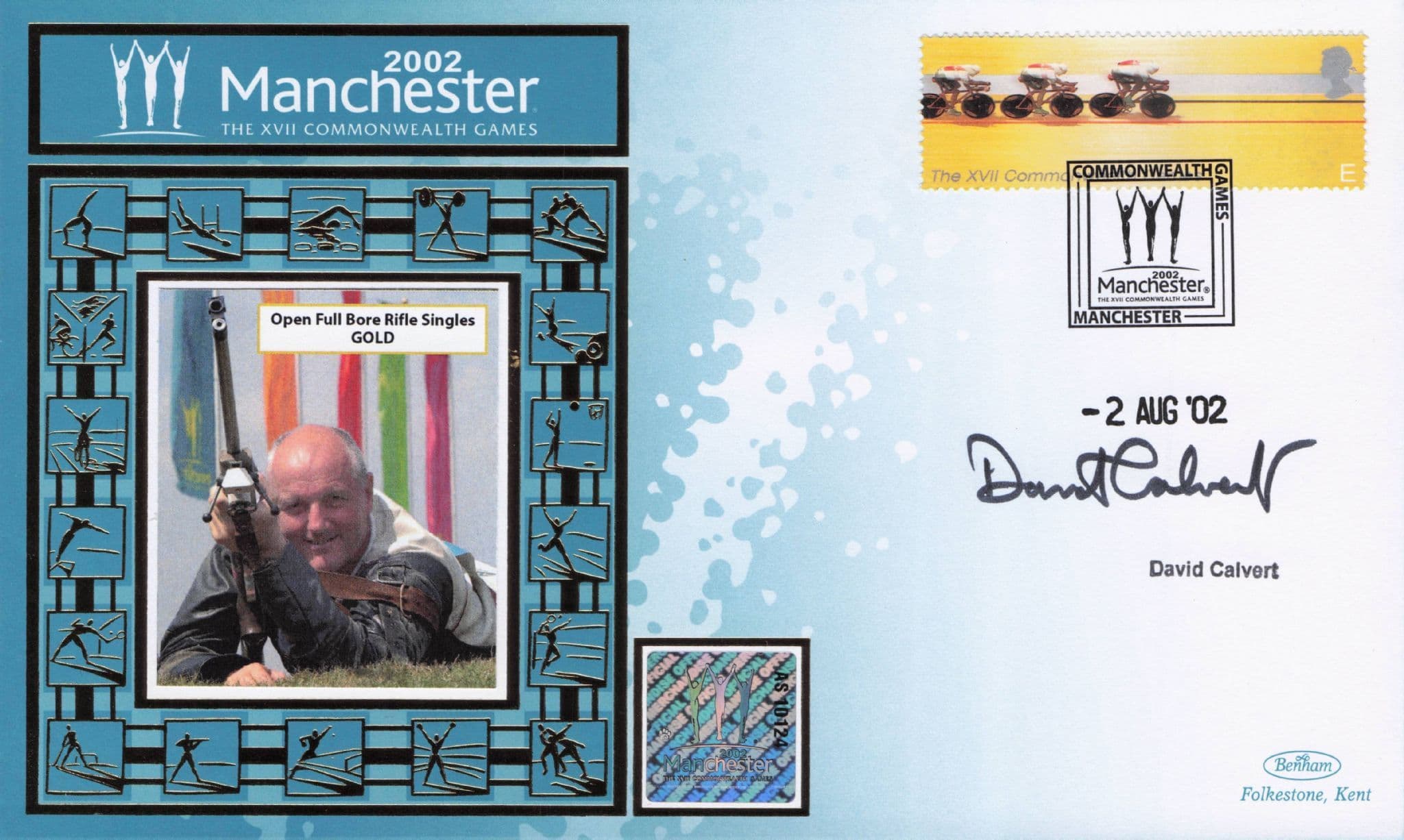 David Calvert Rifle Shooting Commonwealth 2002 Games Hand Signed FDC