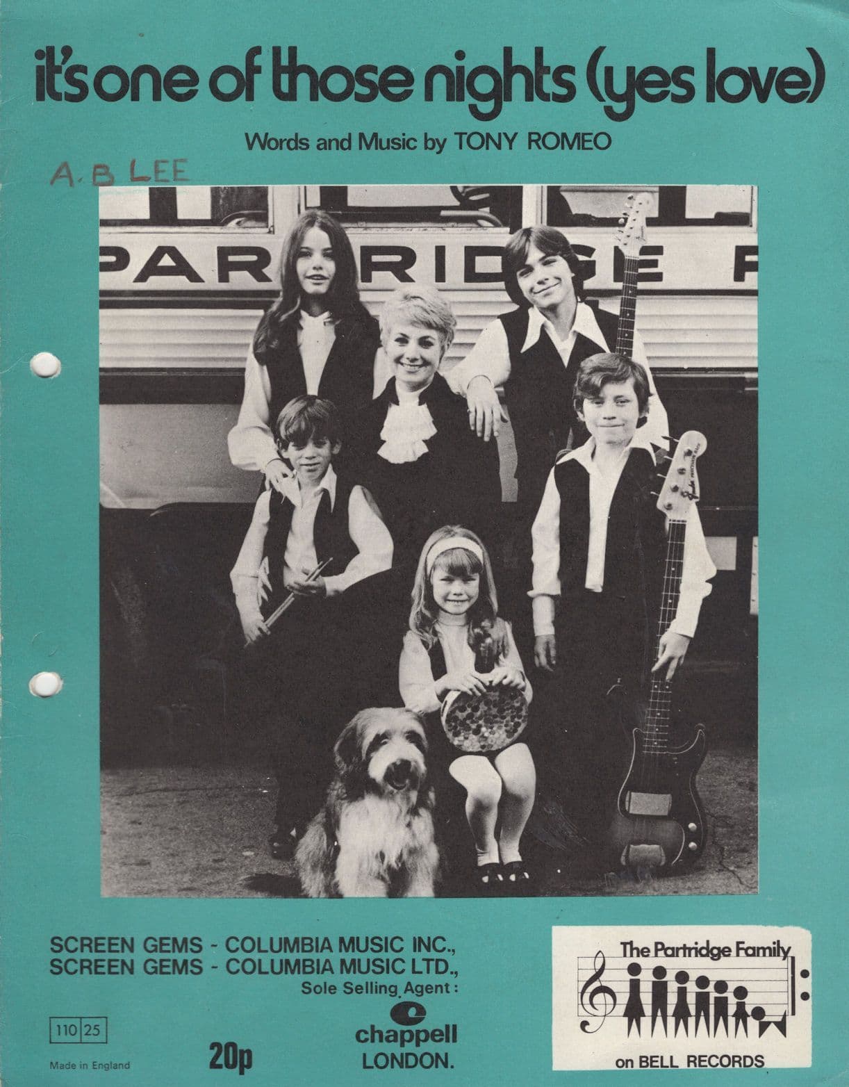 David Cassidy It's One Of Those Nights Partridge Family Sheet Music