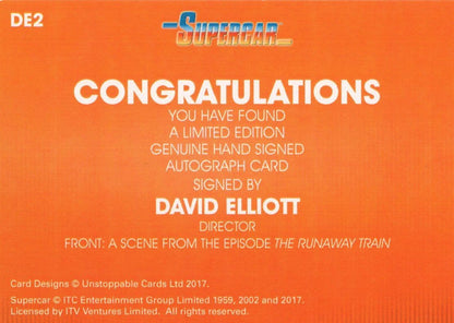 David Elliott Supercar Gerry Anderson's Hand Signed Card Photo