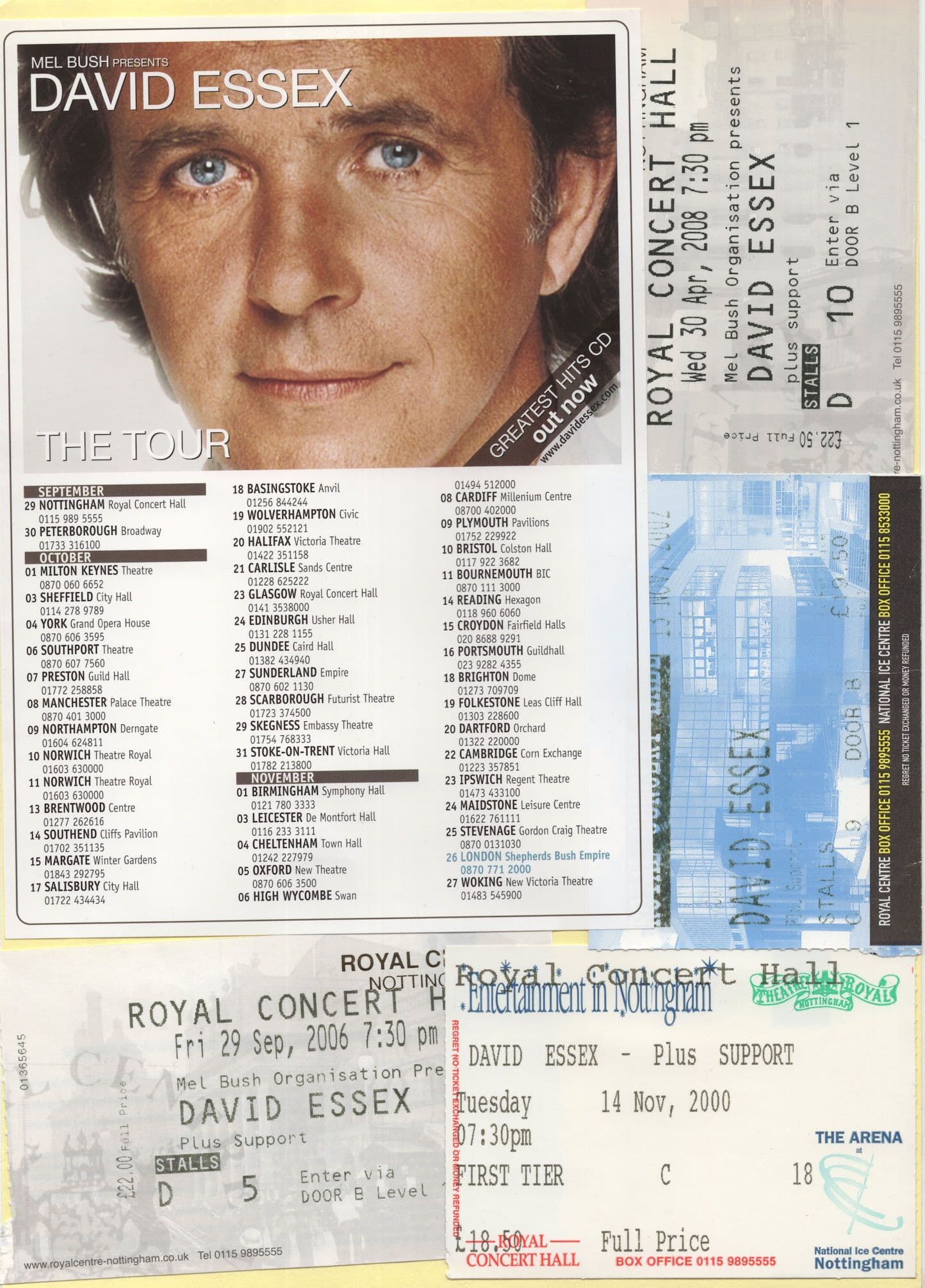 David Essex 2000 2002 2007 2008 Nottingham Concert Tickets Flyer
