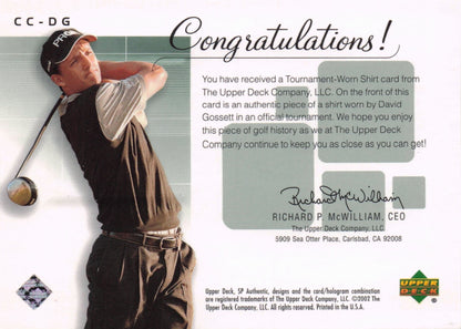 David Gossett Course Classics Upper Deck 2002 Real Relic Golf Shirt Card