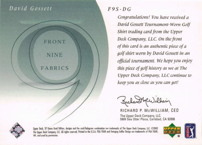 David Gossett Front 9 Fabric 2002 Upper Deck Authentic Shirt Card