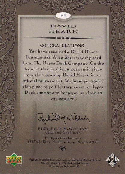 David Hearn First Tee SP 2005 Golf Upper Deck Relic Shirt Card