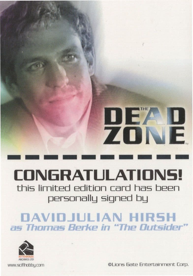 David Julian HIrsh The Dead Zone Autograph Signed Photo Card