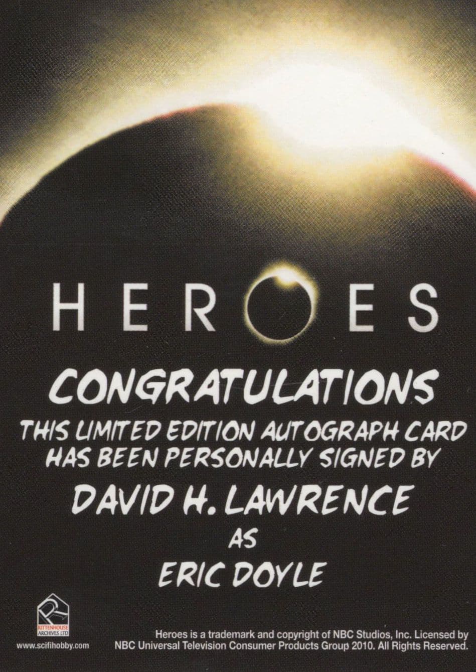David Lawrence Heroes TV Show Hand Signed Autograph Card