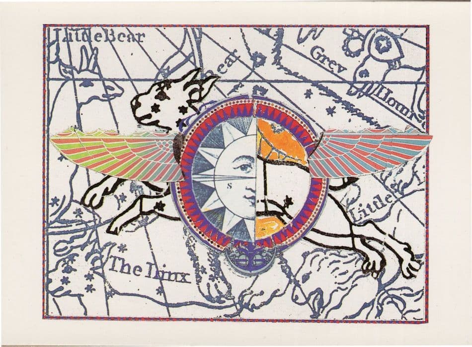 David Loftus Lynx Cat On Astrological Chart Map Painting Postcard