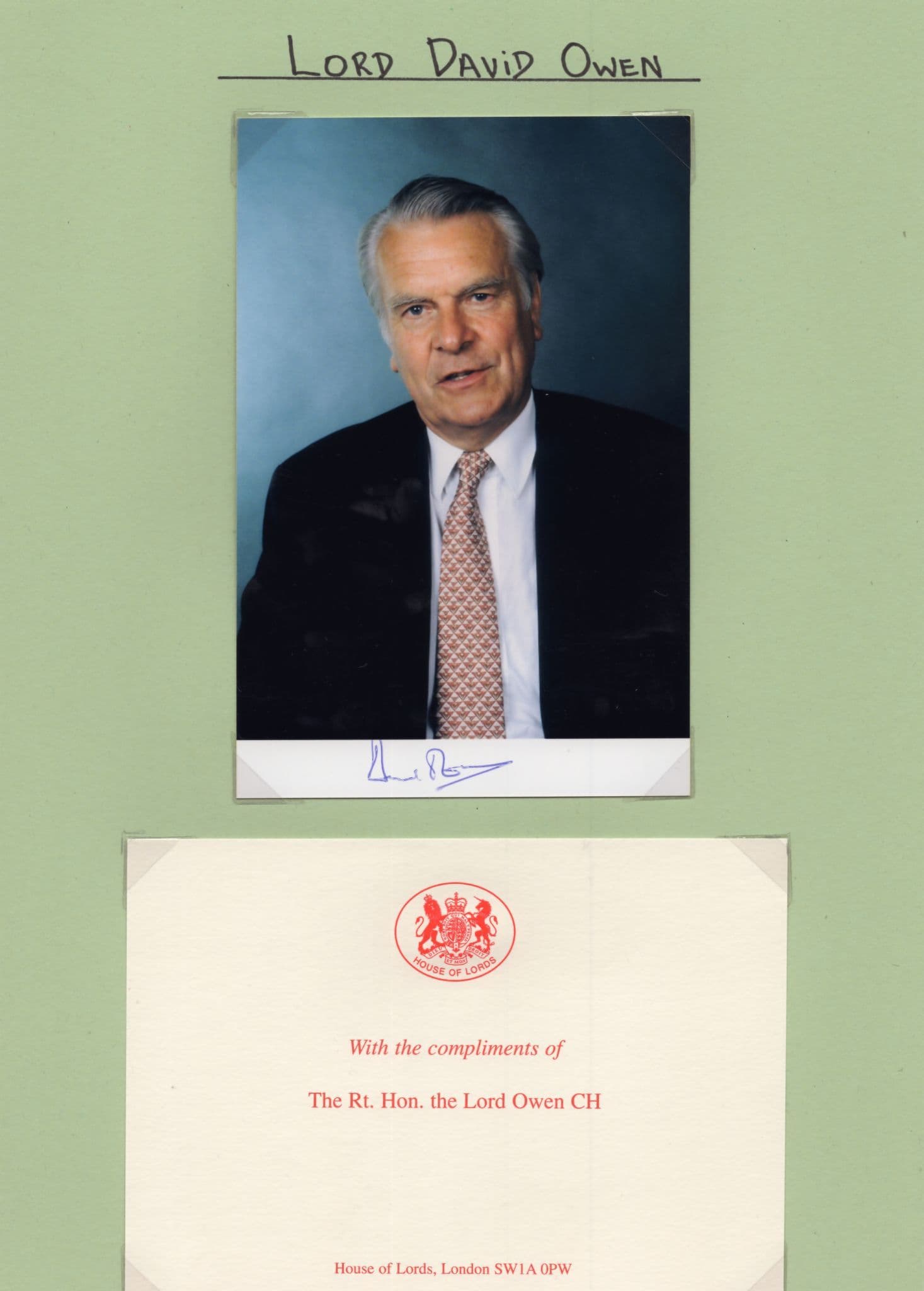 David Owen Labour MP With House Of Lords COA Hand Signed  Photo