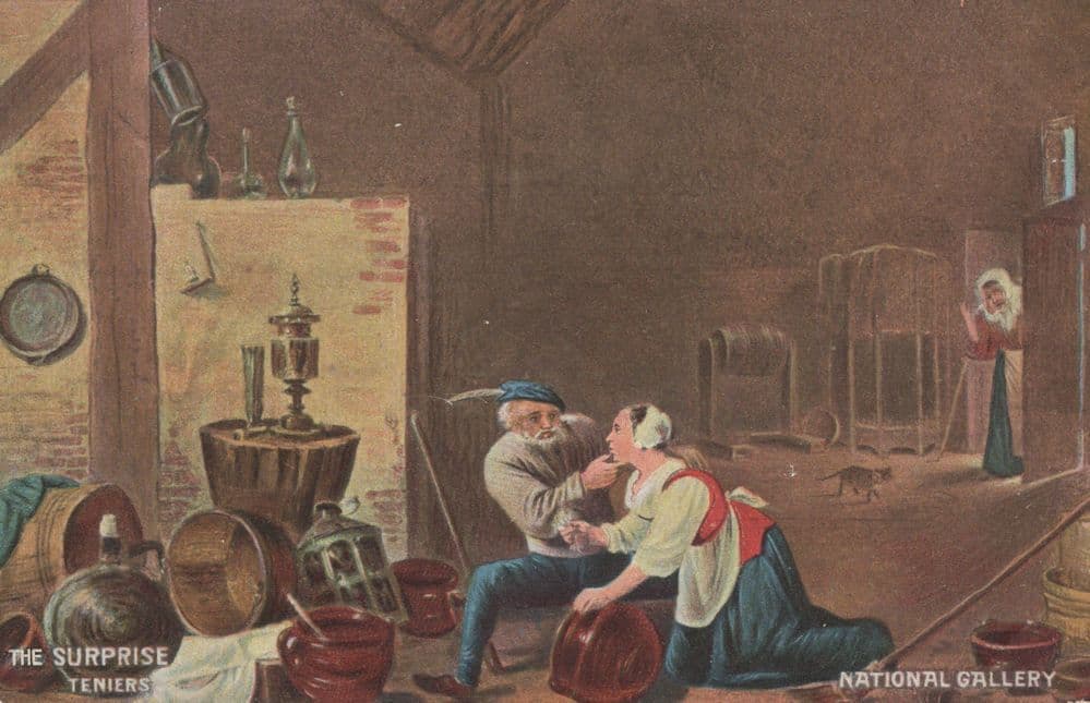 David Teniers The Surprise Antique Painting Postcard