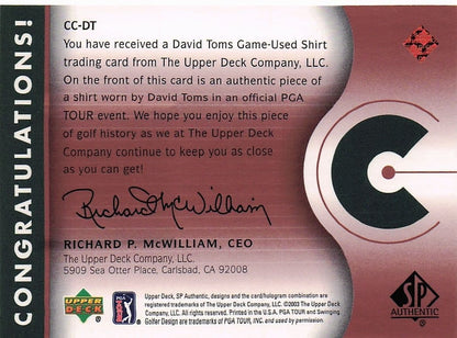 David Toms Course Classics 2003 Authentic Worn PGA Tour Golf Shirt Card