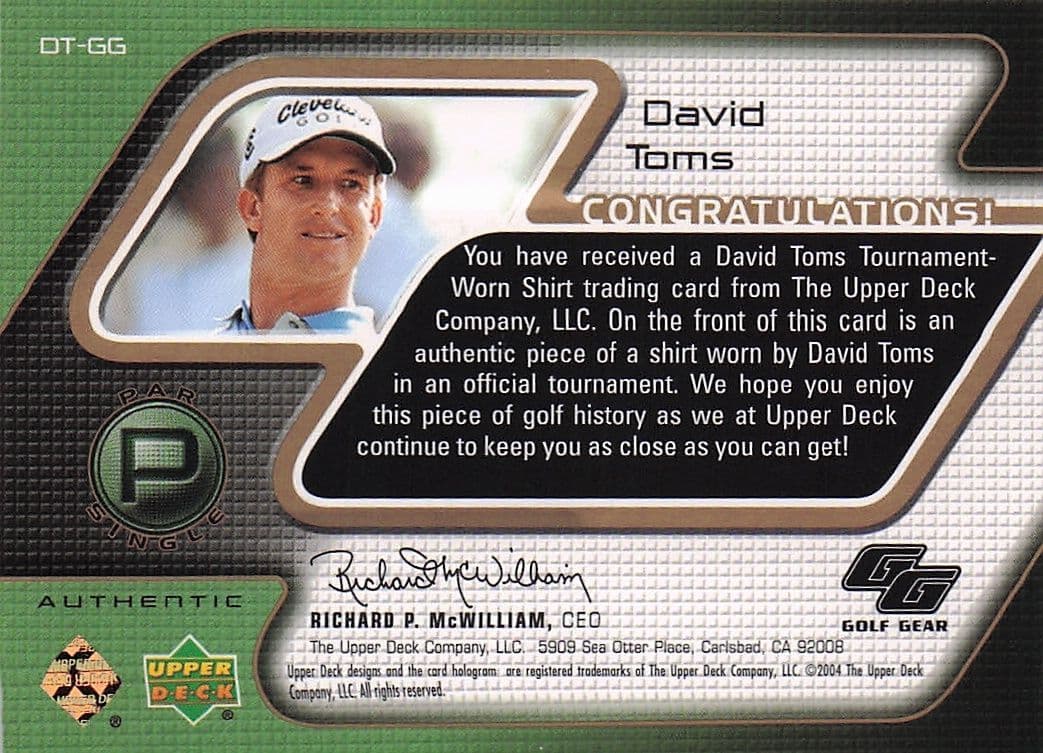 David Toms Golf Gear Real Player Shirt Swatch Upper Deck Card