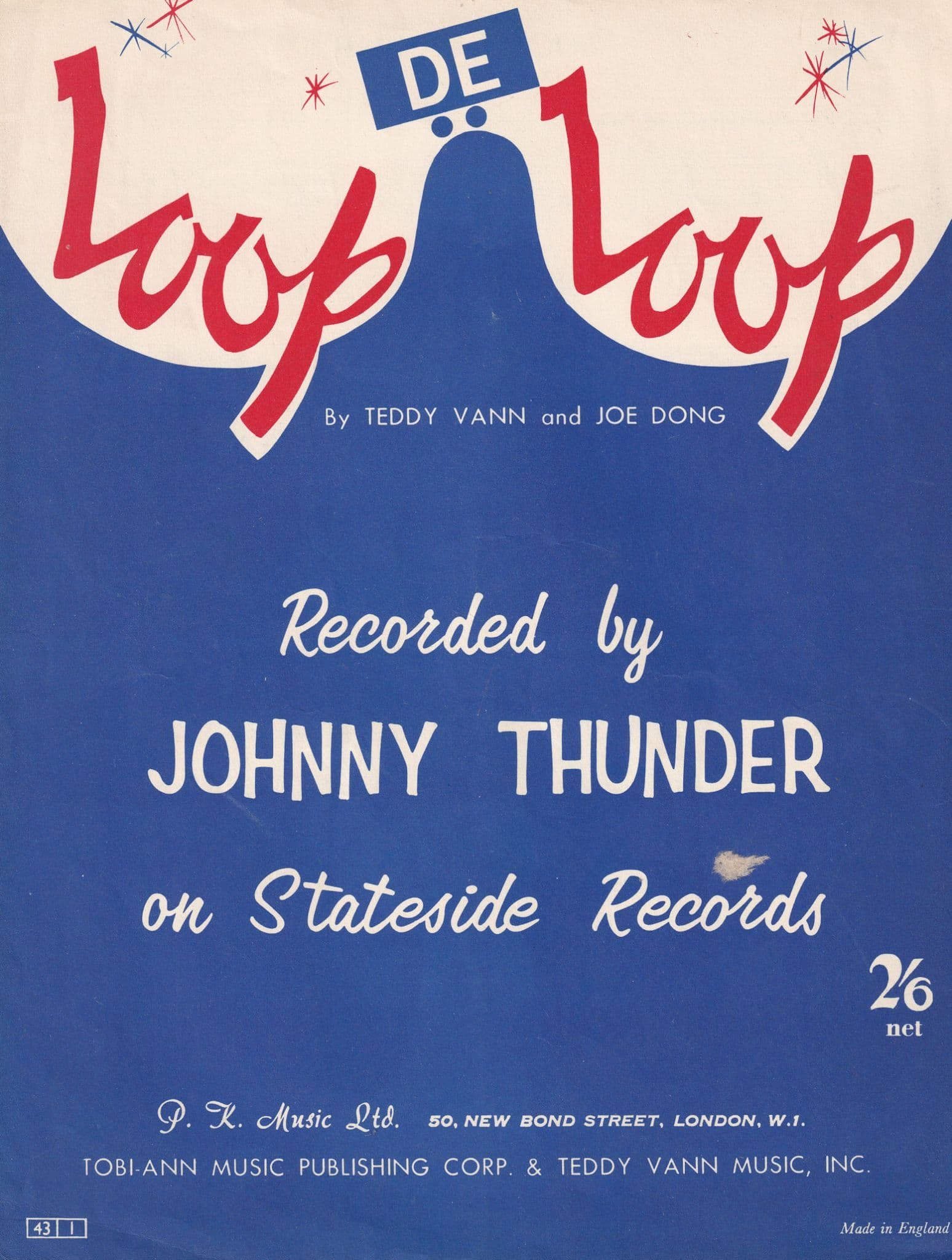 De Loop Loop Johnny Thunder 1960s Sheet Music