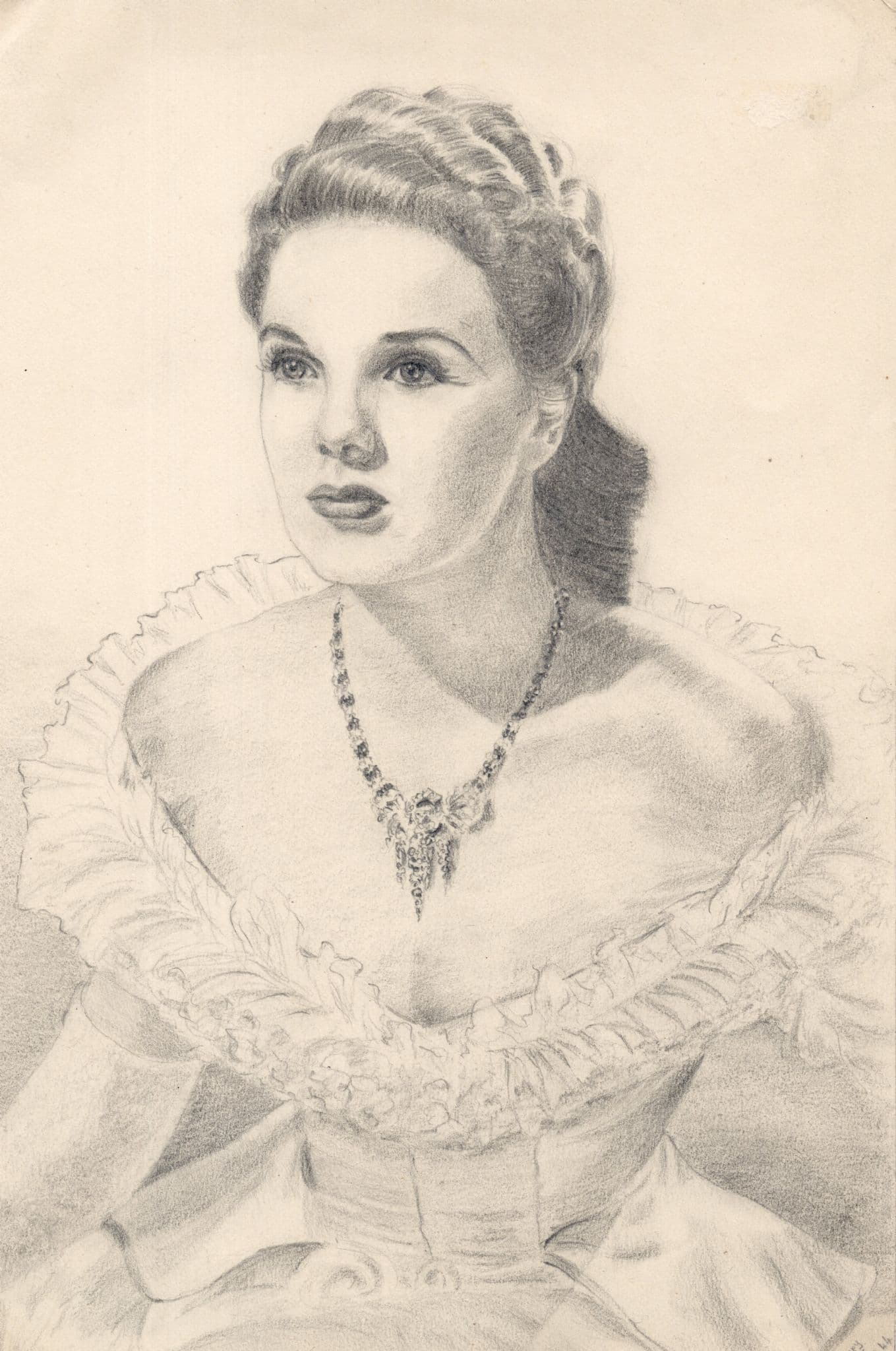 Deanna Durbin Hollywood Film Actress Large Vintage Hand Drawing