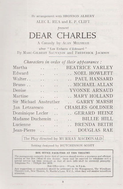 Dear Charles Beatrice Varley Comedy Please Sir London Theatre Programme