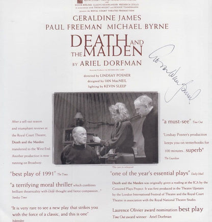 Death & The Maiden Geraldine James Ariel Dorfman Hand Signed Theatre Flyer