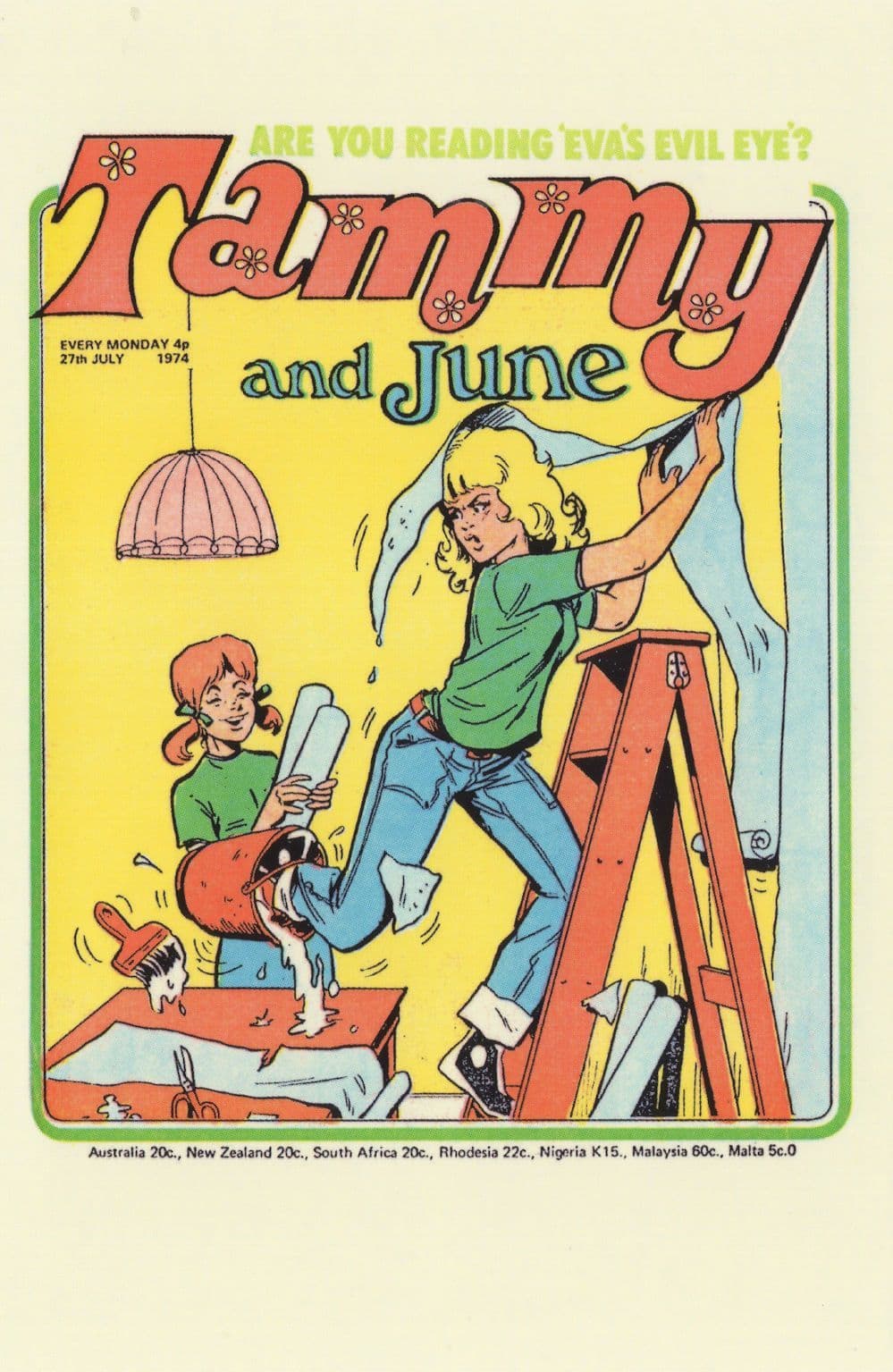 Decorating Disaster Foot In Paint Bucket Tammy Girls Comic Postcard