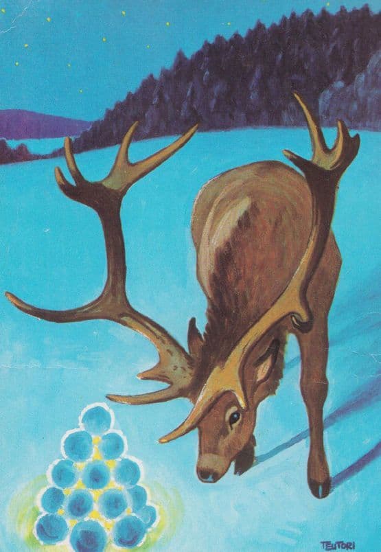 Deer With Christmas Snooker Balls Glowing Postcard