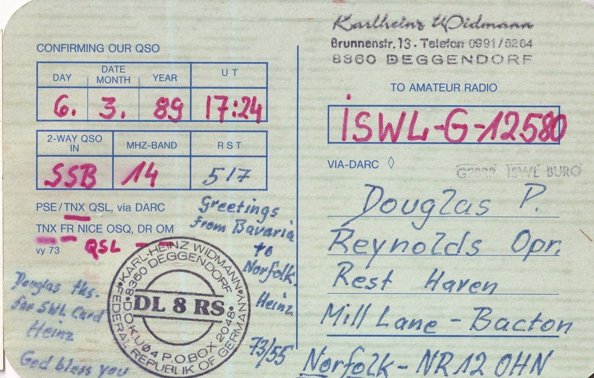 Deggendorf 1980s German QSL Radio Card