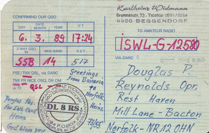 Deggendorf 1980s German QSL Radio Card